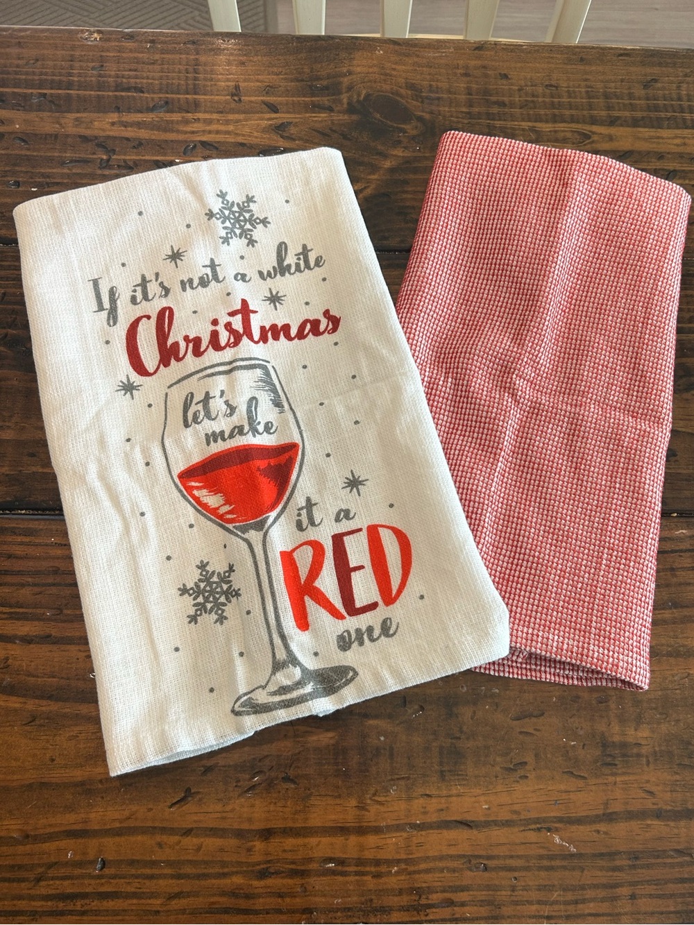 Holiday Red and White Wine-Themed Kitchen Towel Set